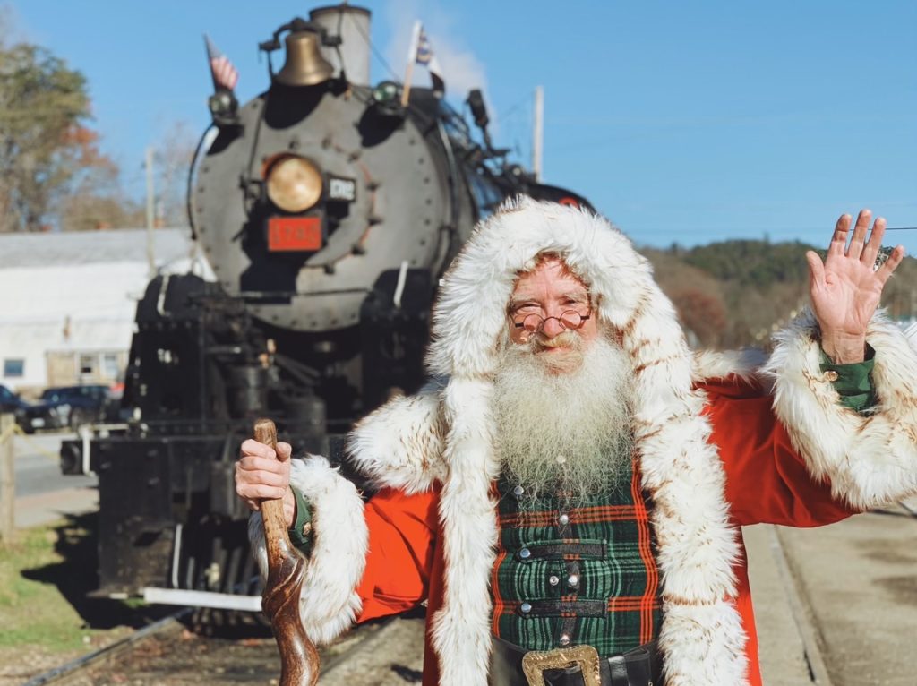 old time Santa visits the Great Smoky Mountain Railroad