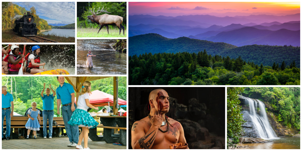 Collage of images showcasing top things to do in the Smoky Mountains of NC