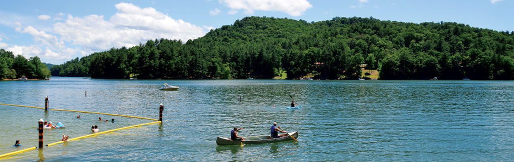 People enjoying Lake Glenville in the Smoky Mountains of NC
