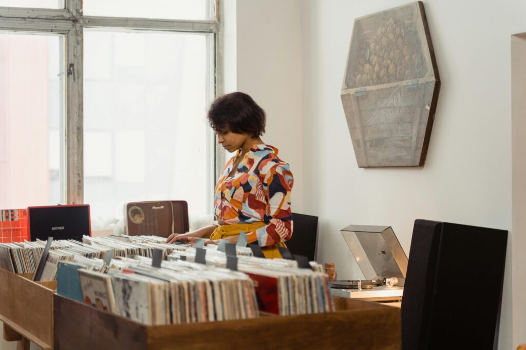 woman shopping for records