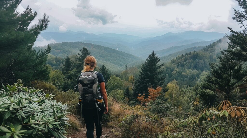 a woman looking out at the north carolina smoky mountains.