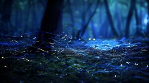 blue ghost fireflies as imagined by AI