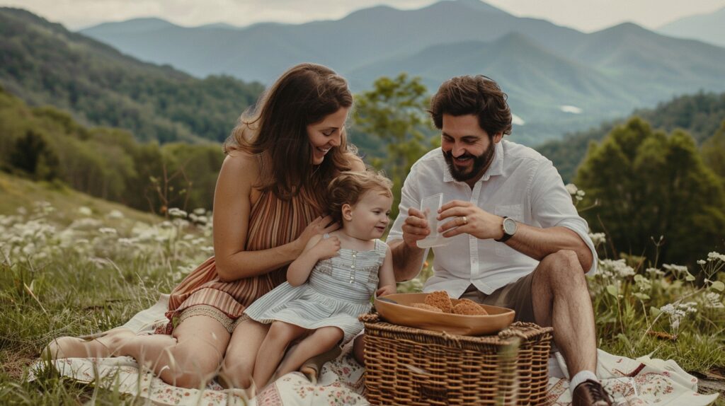 a family out for a smoky mountain picnic.