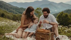 a family out for a smoky mountain picnic.
