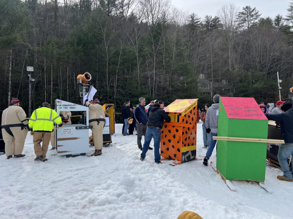 The outhouses prepared to race at Sapphire Valley Ski Area in the Smoky Mountains